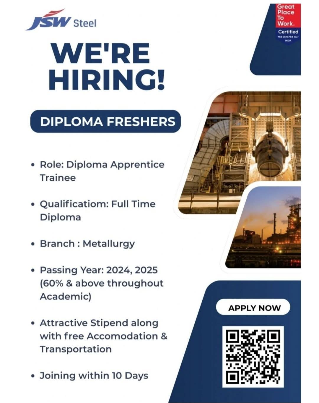Hiring: Diploma Apprentice Trainee (Metallurgy)