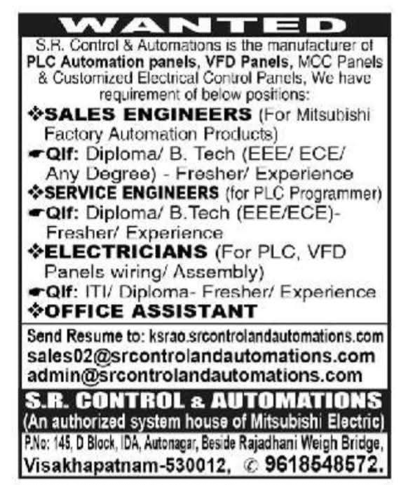 Hiring Engineers, Electricians & Office Staff