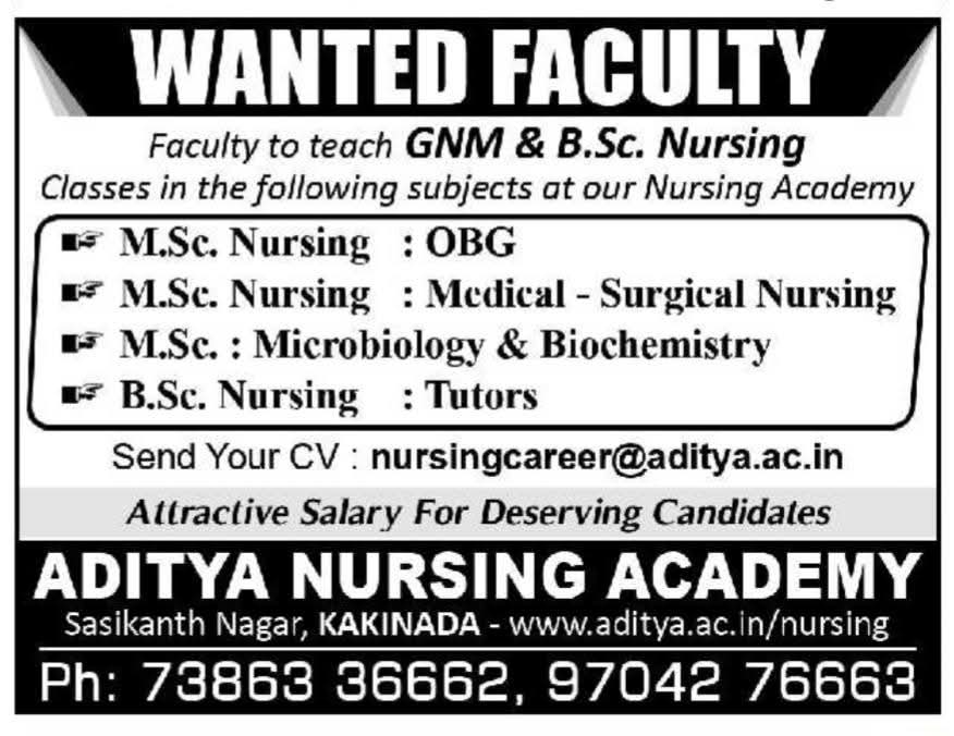 Hiring Faculty at Aditya Nursing Academy