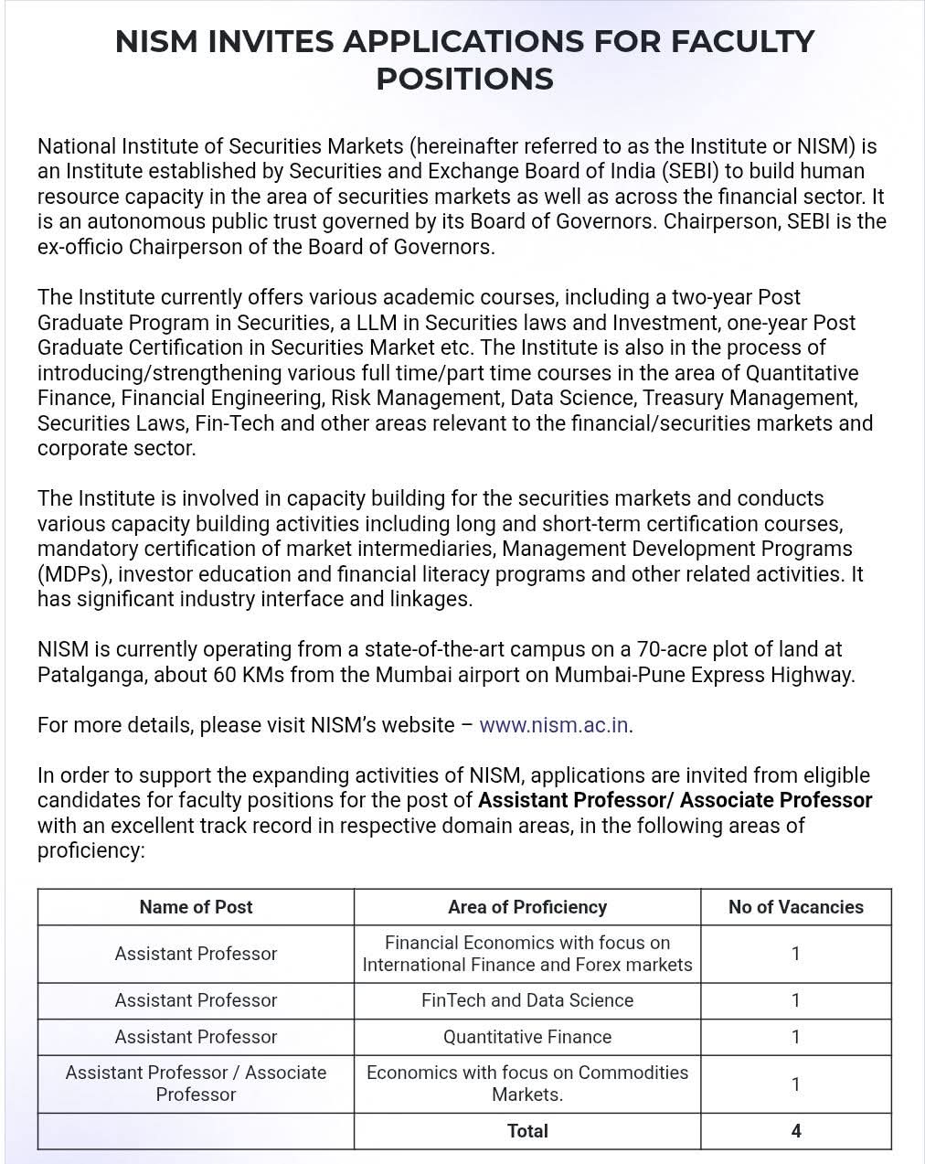 Hiring Faculty at NISM