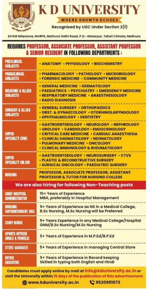 Hiring: Faculty, Doctors, and Non-Teaching Staff