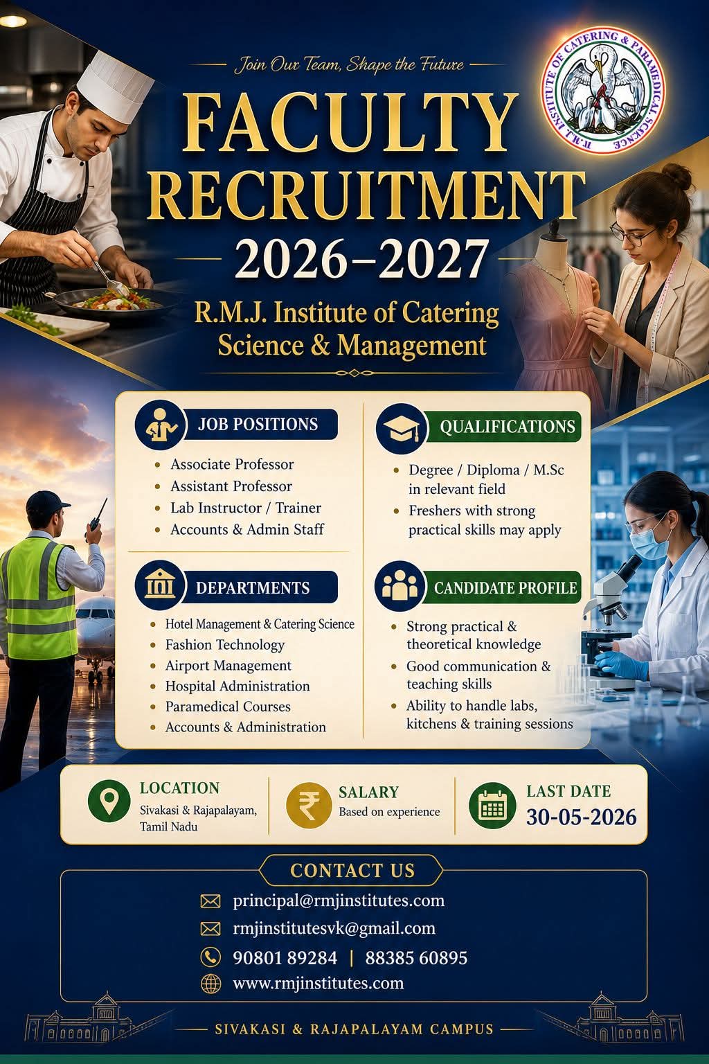 Hiring: Faculty & Staff at R.M.J. Institute of Catering Science & Management