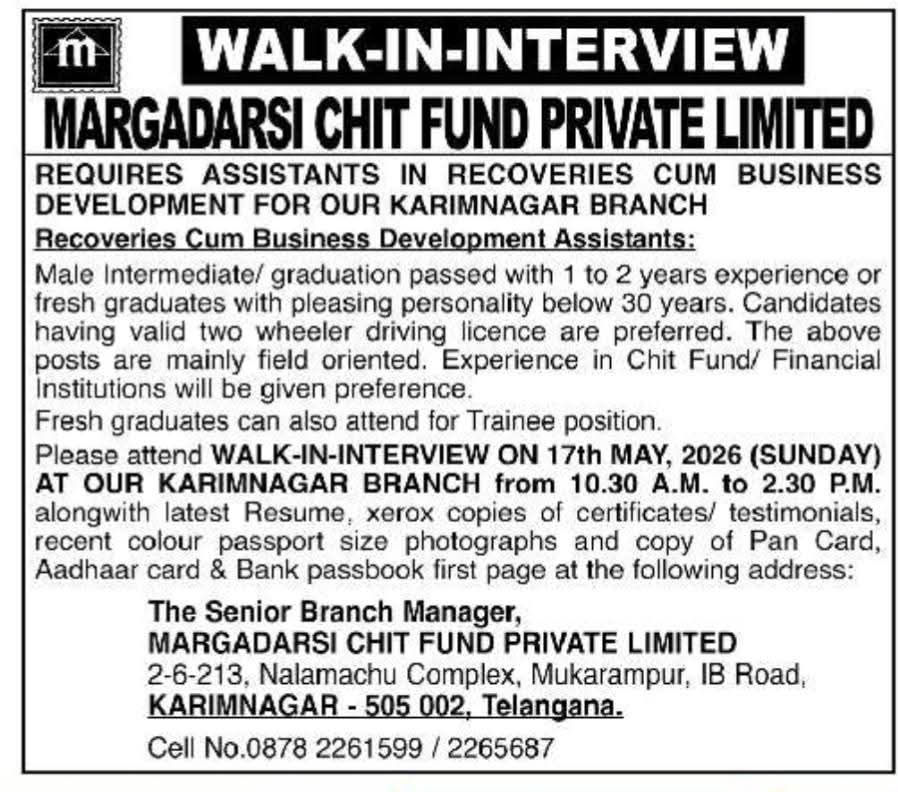 Hiring: Field Assistants at Margadarsi Chit Fund