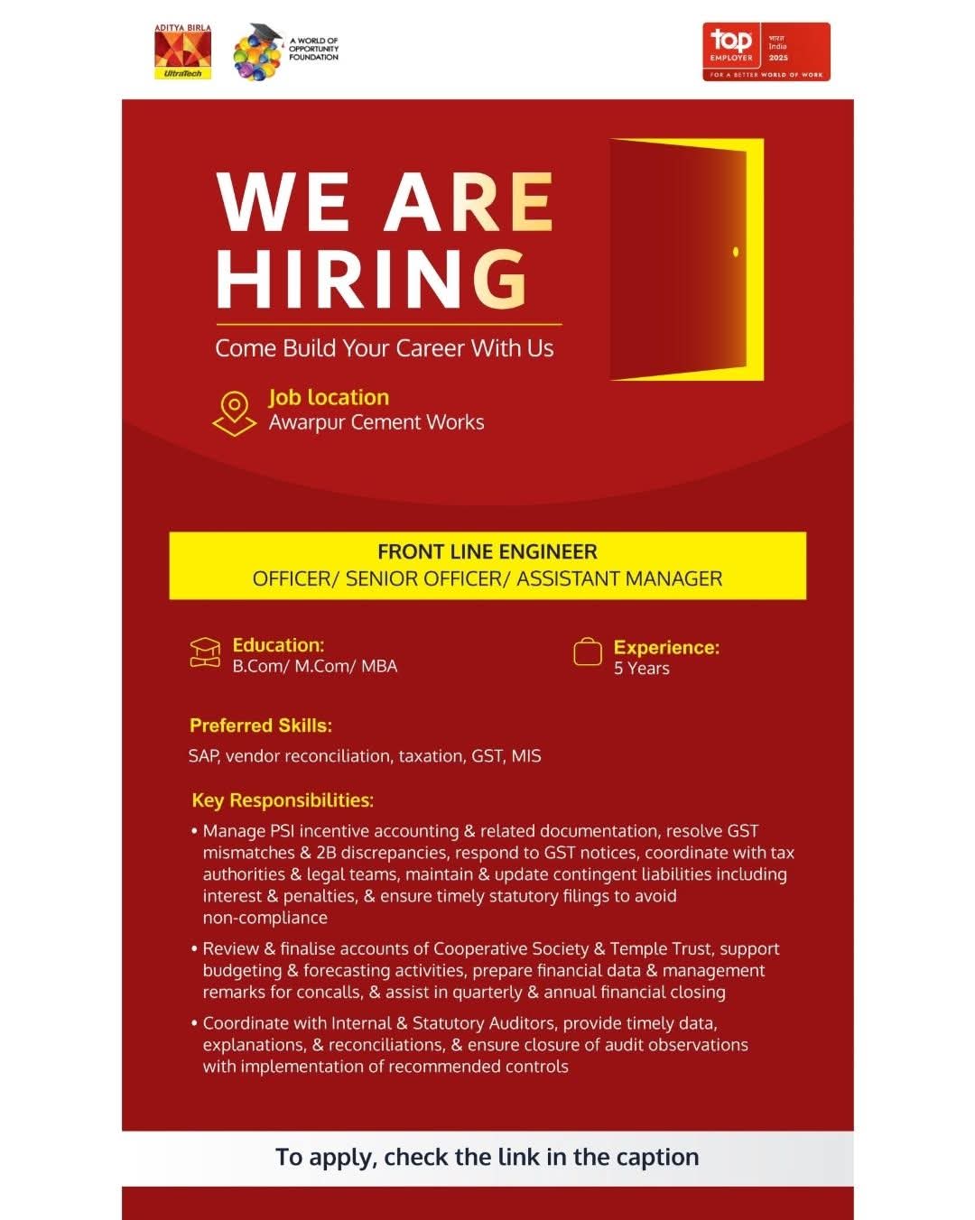 Hiring: Finance & Accounts at UltraTech Cement (Awarpur Cement Works)