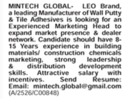 Hiring For Marketing Head