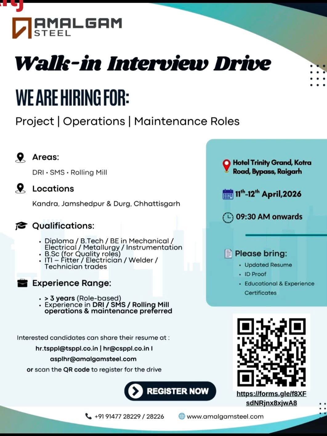 Hiring For Project, Operations, and Maintenance roles