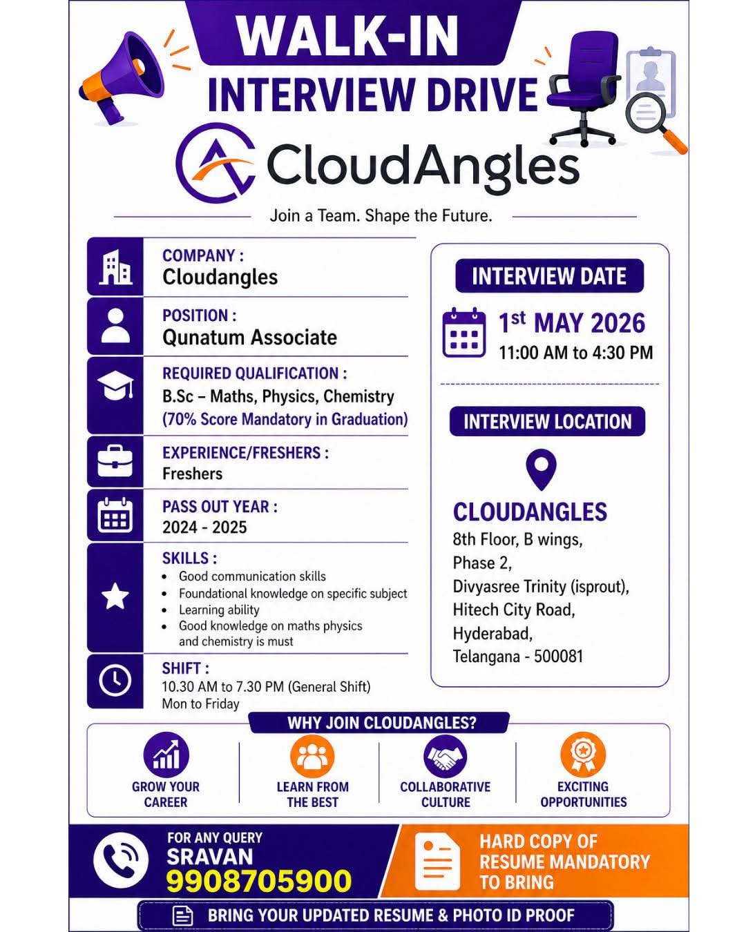 Hiring For Quantum Associate Role at CloudAngles