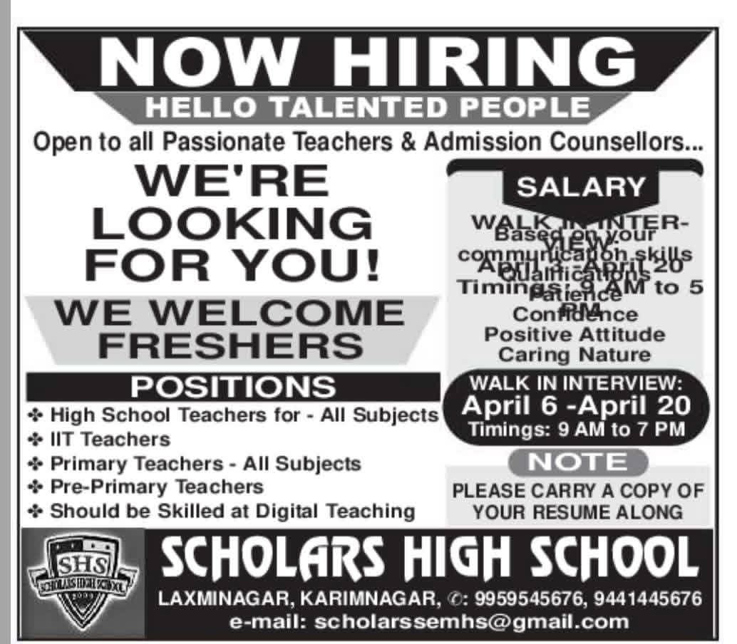 Hiring For Scholars High School