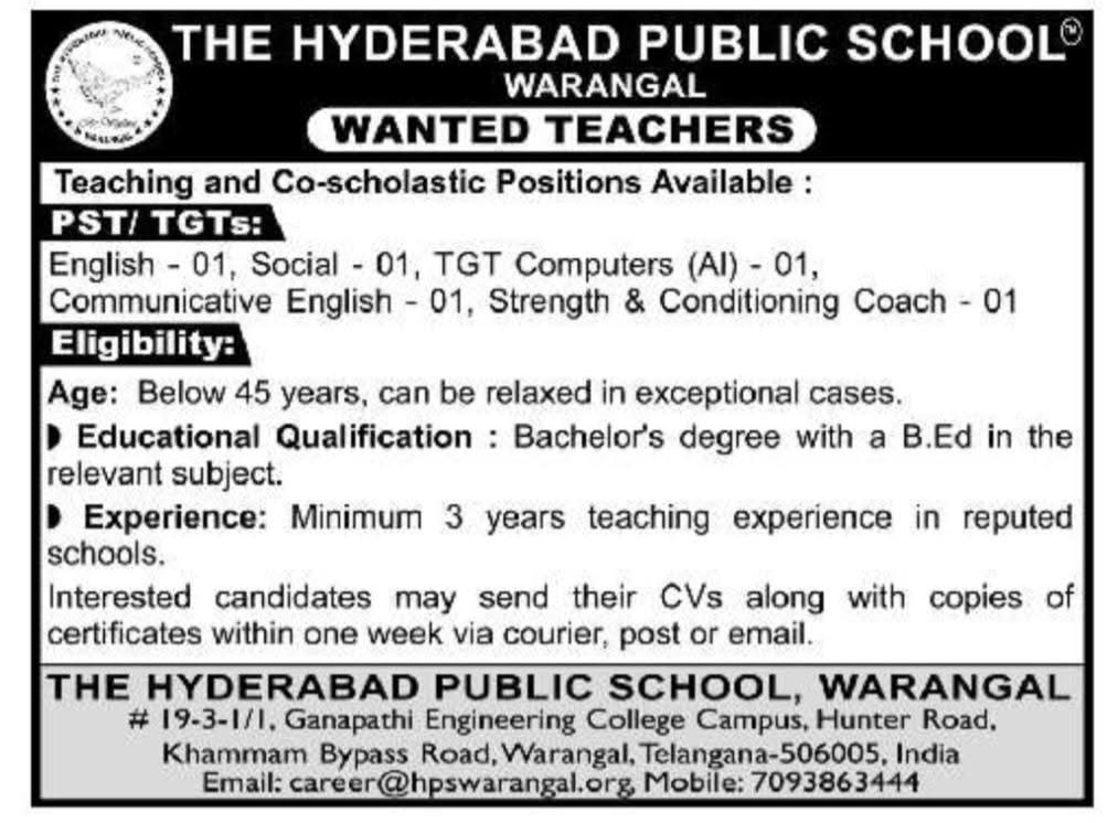 Hiring For Teaching & Co-scholastic Positions at HPS