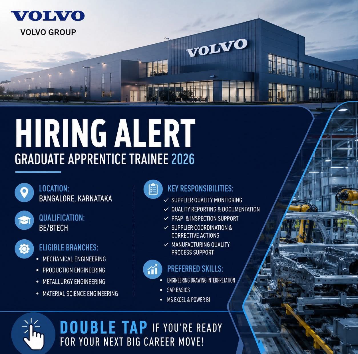 Hiring: Graduate Apprentice Trainee 2026 at Volvo Group