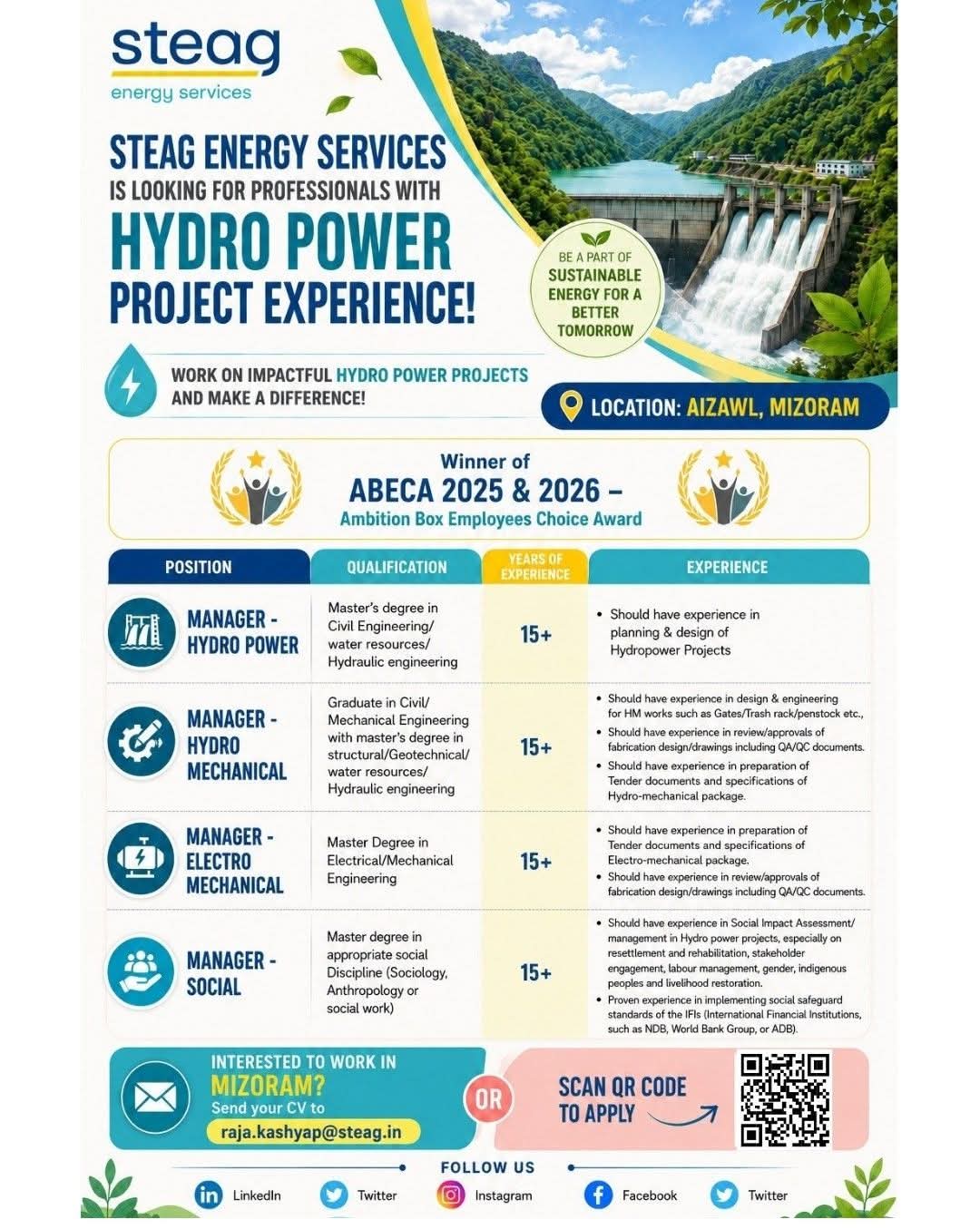 Hiring: Hydro Power Managers at STEAG Energy Services