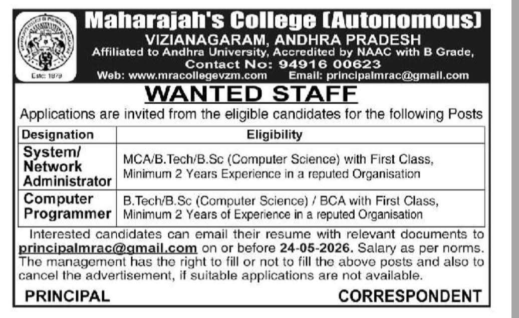 Hiring IT Staff at Maharajah's College