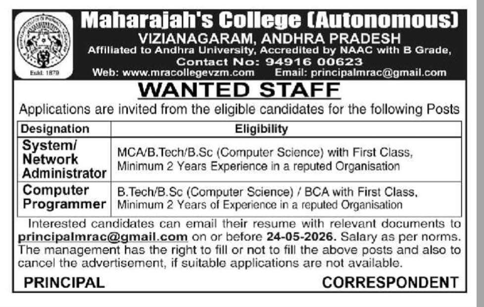 Hiring IT Staff at Maharajah's College