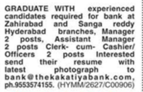 Hiring Managers, Assistant Managers & Cashier