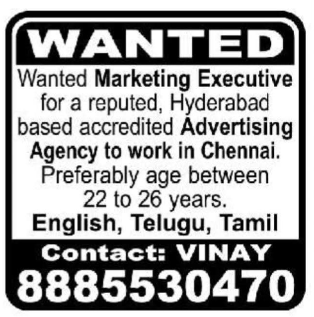 Hiring Marketing Executive for Advertising Agency