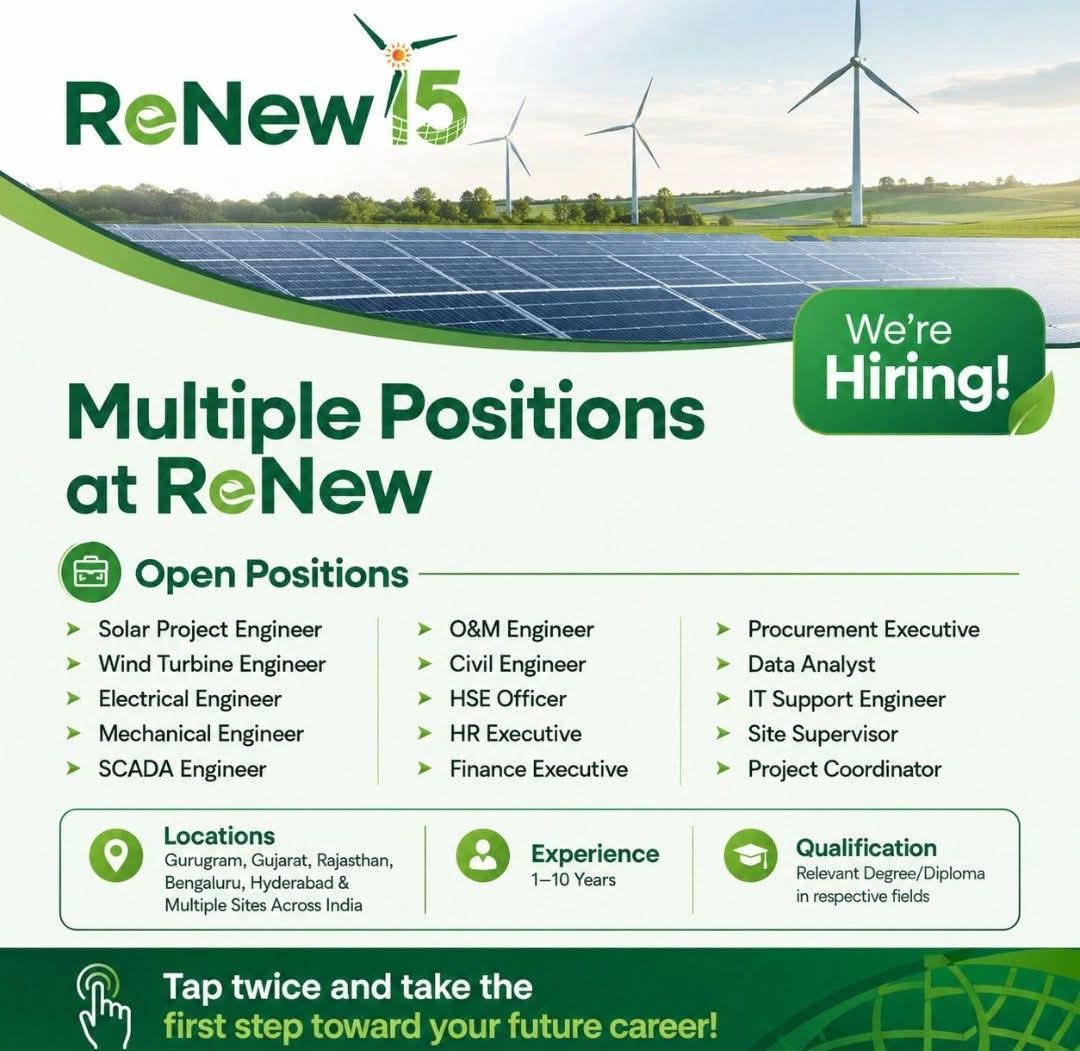 Hiring: Multiple Engineering & Corporate Positions at ReNew