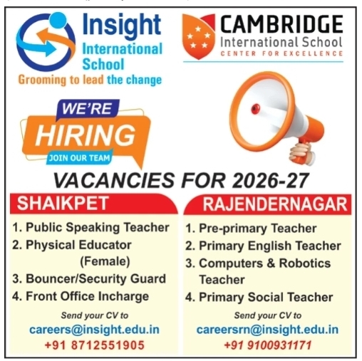 Hiring: Multiple Positions at Insight International School (2026-27)