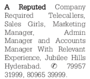 Hiring: Multiple Roles (Sales, Telecallers & Management)
