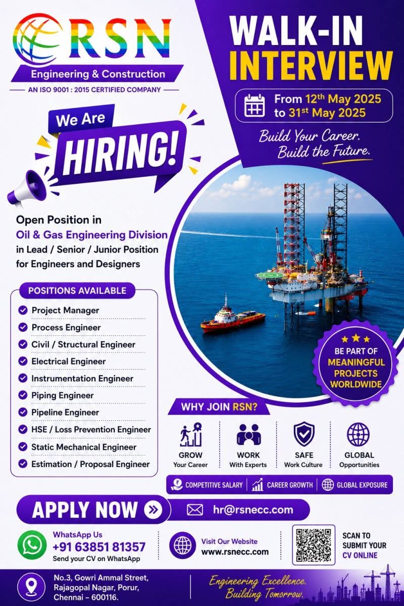 Hiring: Oil & Gas Roles at RSN Engineering & Construction