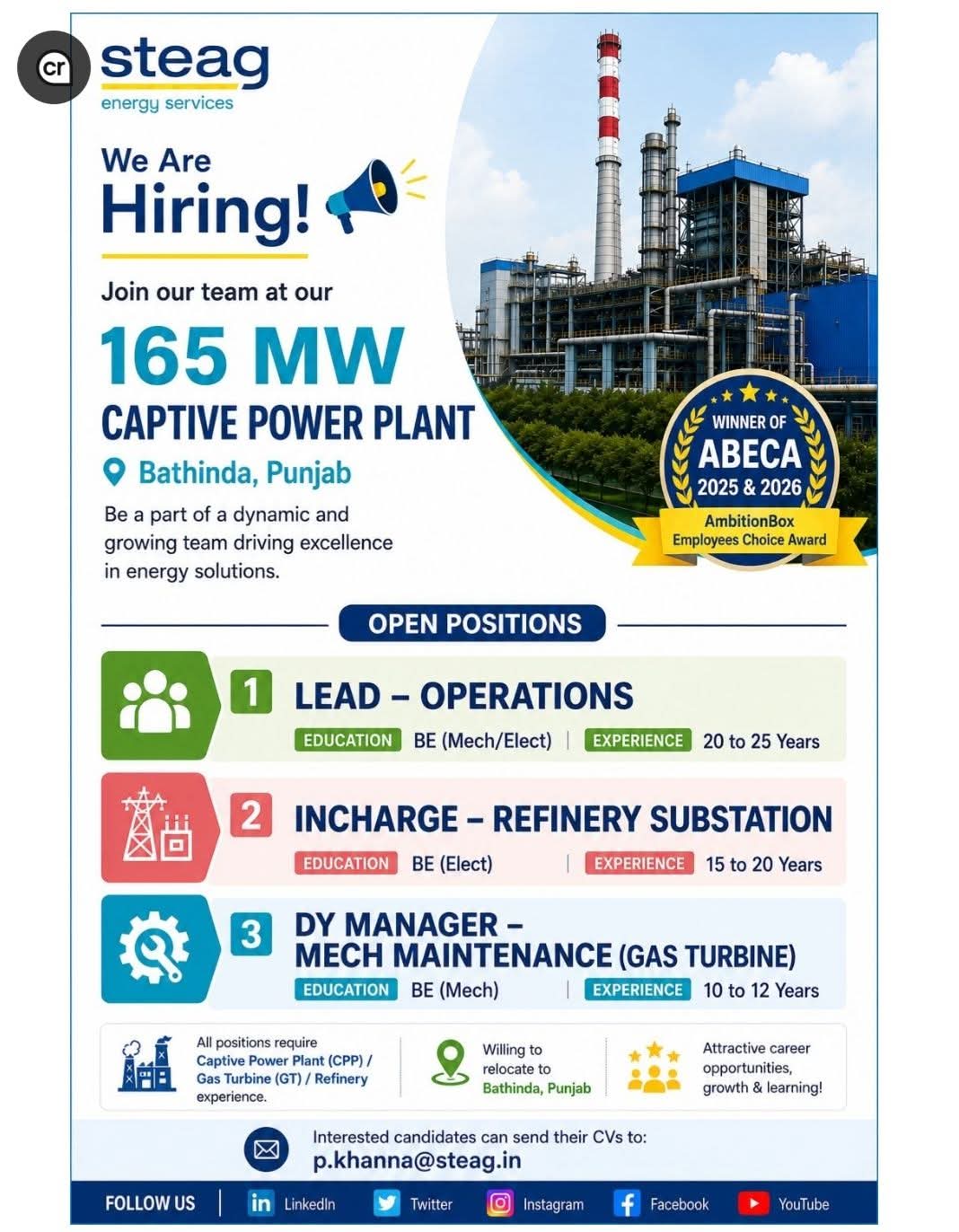 Hiring: Operations & Maintenance Roles at STEAG Energy Services