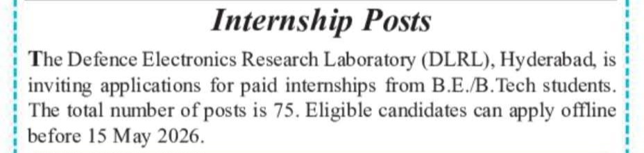 Hiring: Paid Engineering Interns at DLRL Hyderabad