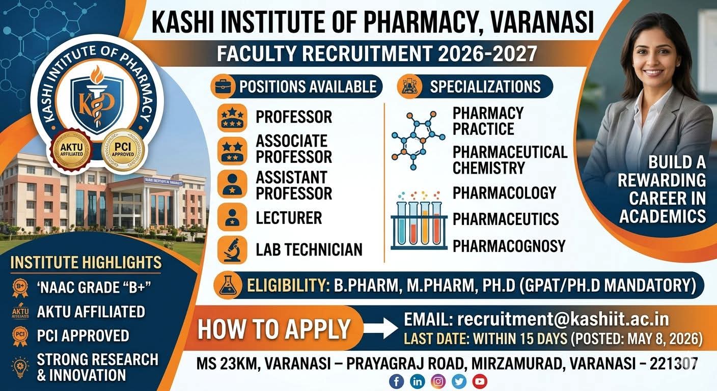 Hiring: Pharmacy Faculty & Lab Staff (Varanasi)