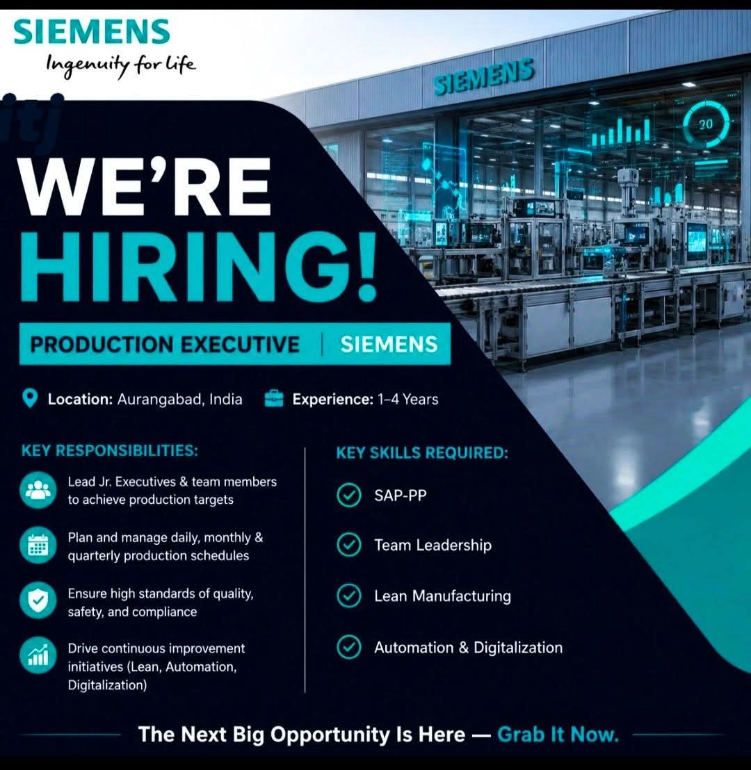 Hiring Production Executive at Siemens