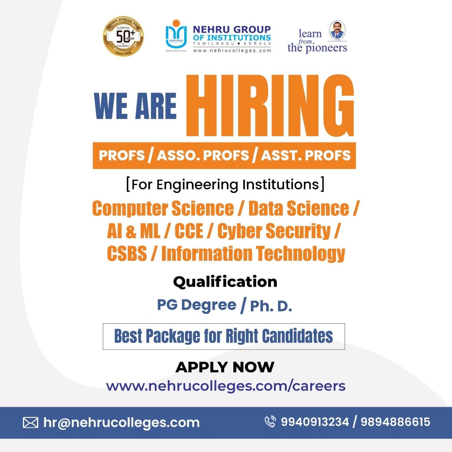 Hiring Professors at Nehru Group Of Institutions