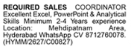 Hiring Sales Coordinator
