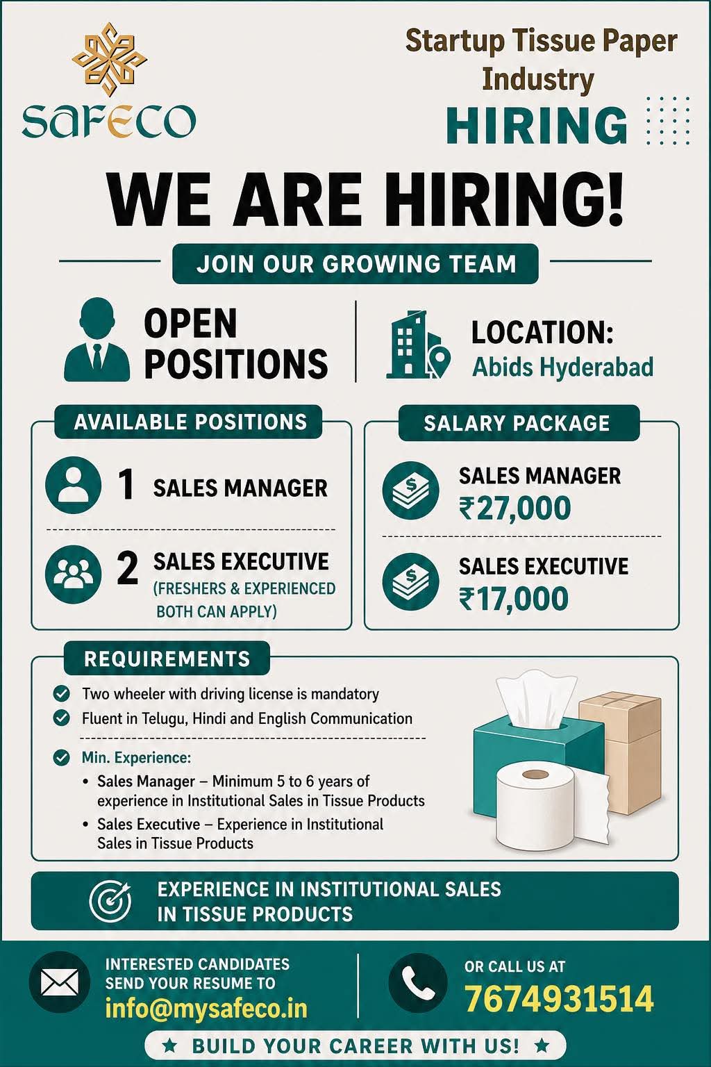Hiring  Sales Manager & Executive at Safeco