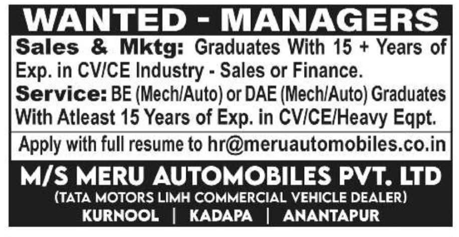 Hiring Sales, Marketing & Service Managers