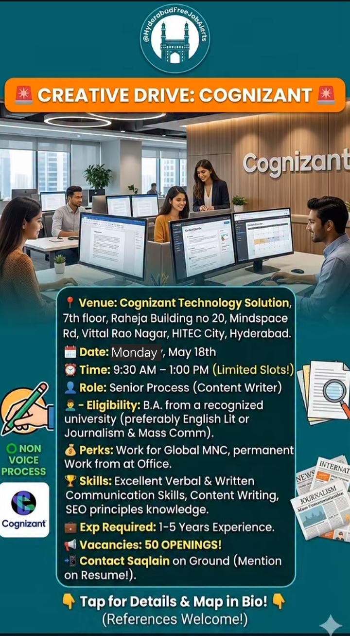 Hiring: Senior Process (Content Writer) at Cognizant
