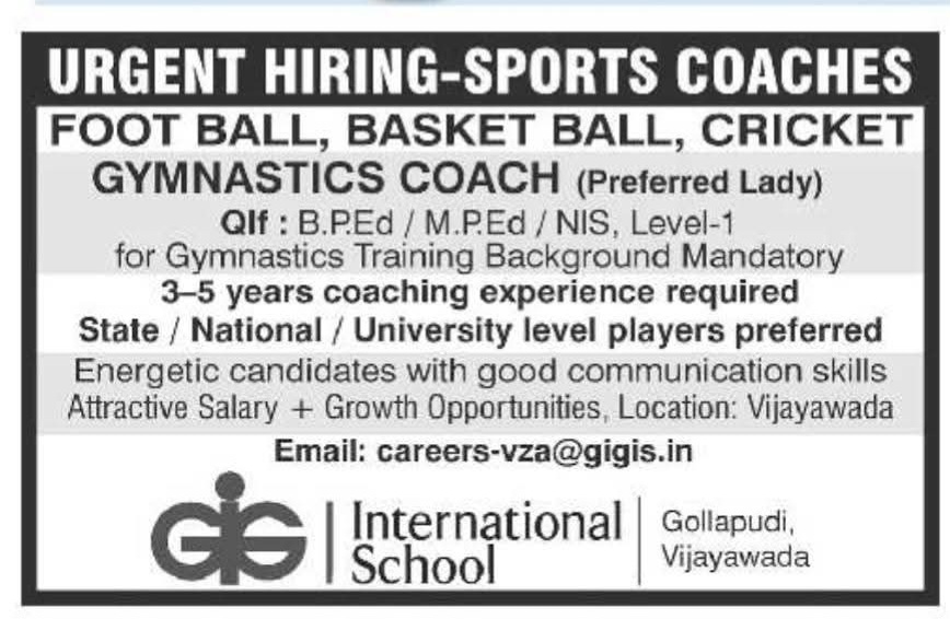 Hiring Sports Coaches at GIG International School