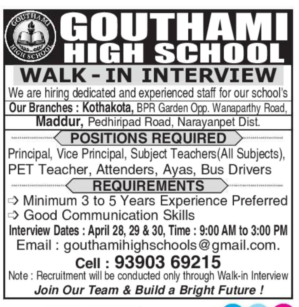 Hiring Staff at Gouthami High School