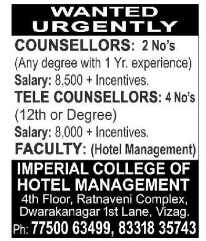 Hiring Staff at Imperial College of Hotel Management