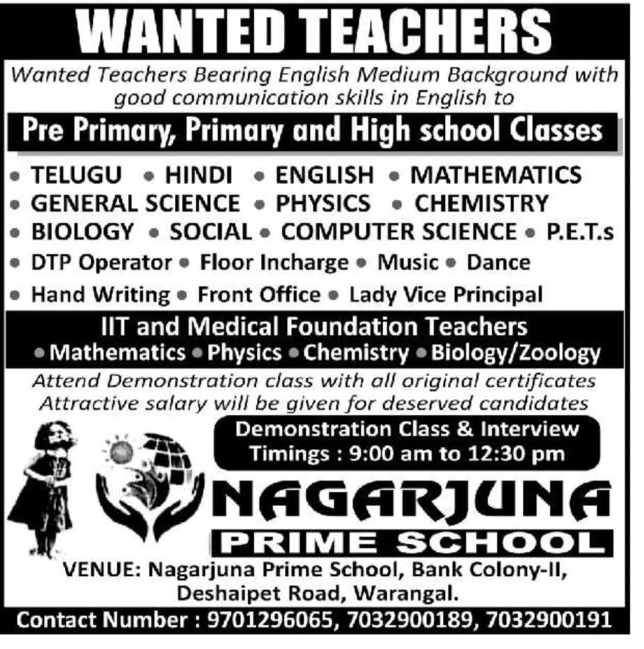 Hiring Staff at Nagarjuna Prime School