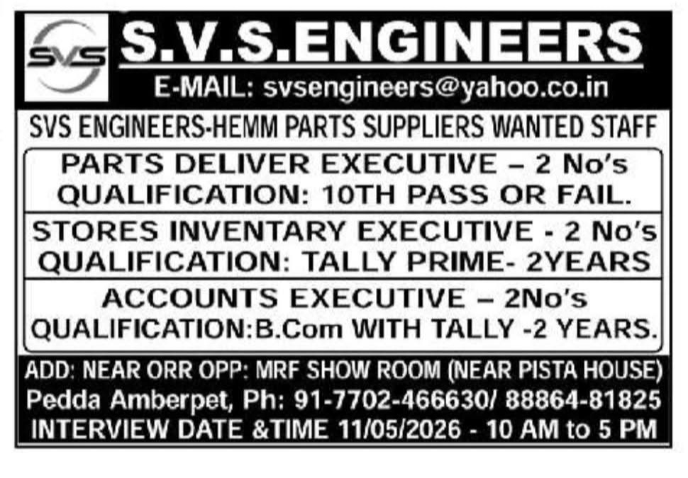 Hiring Staff at S.V.S. Engineers