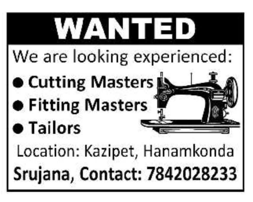 Hiring Tailoring Staff at Srujana