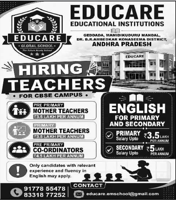 Hiring: Teacher at Educare Educational Institutions