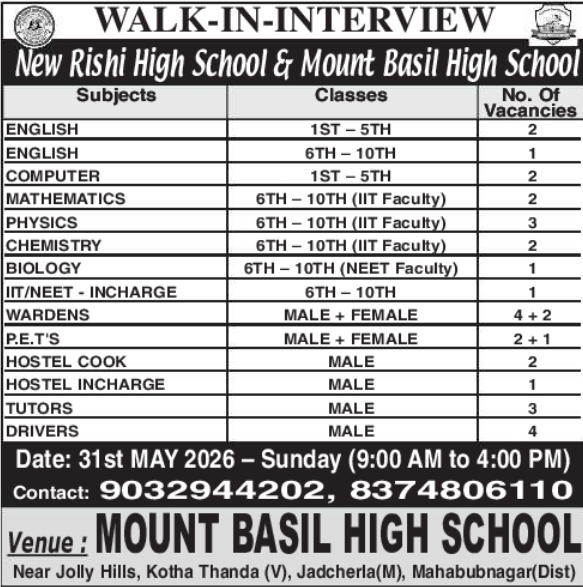 Hiring: Teacher & Staff at Mount Basil High School