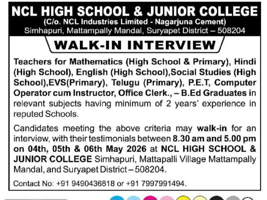 Hiring Teachers and Administrative Staff at NCL High School & Junior College