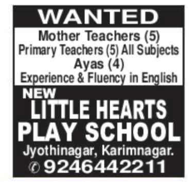 Hiring Teachers and Staff at New Little Hearts Play School