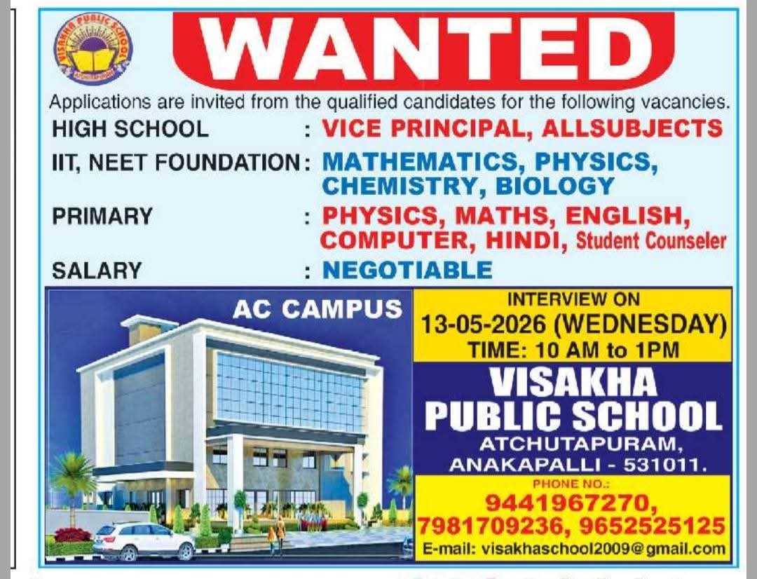 Hiring Teachers and Staff at Visakha Public School