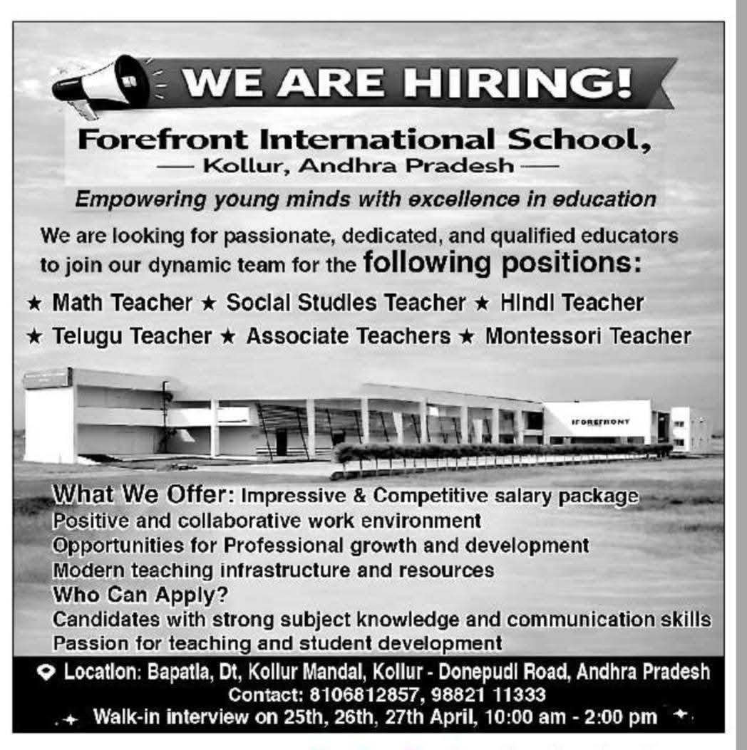 Hiring: Teachers & Associate Teachers At Forefront Intl School