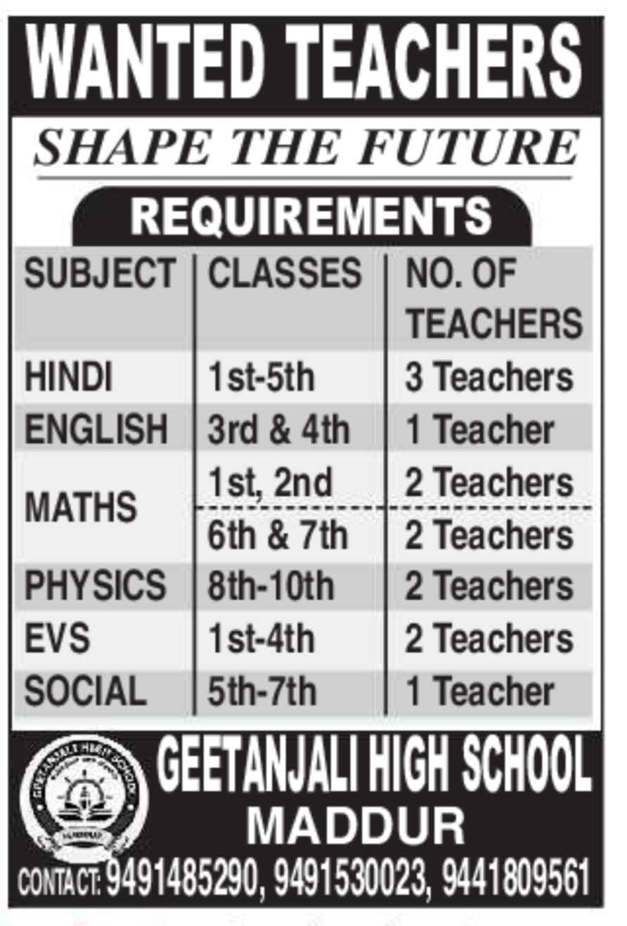 Hiring Teachers at Geetanjali High School