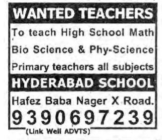 Hiring Teachers at Hyderabad School
