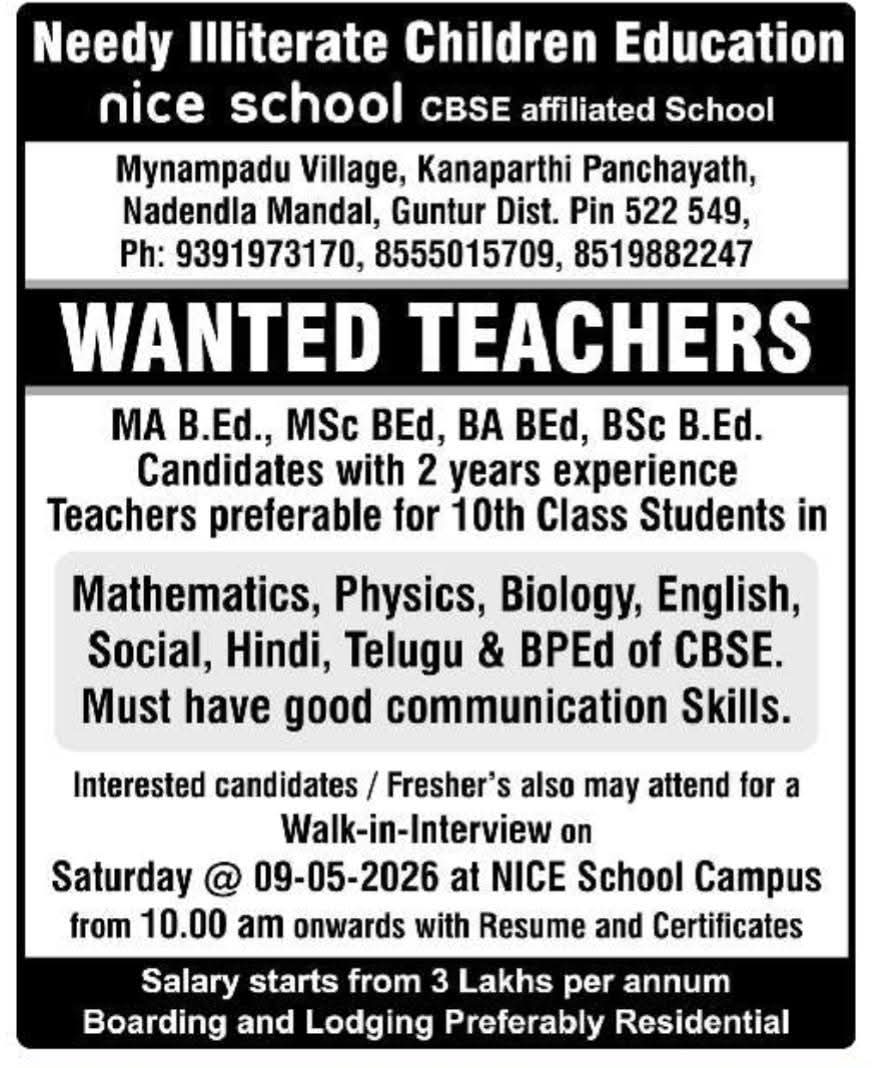 Hiring Teachers at NICE School