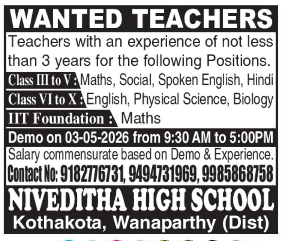 Hiring Teachers at Niveditha High School