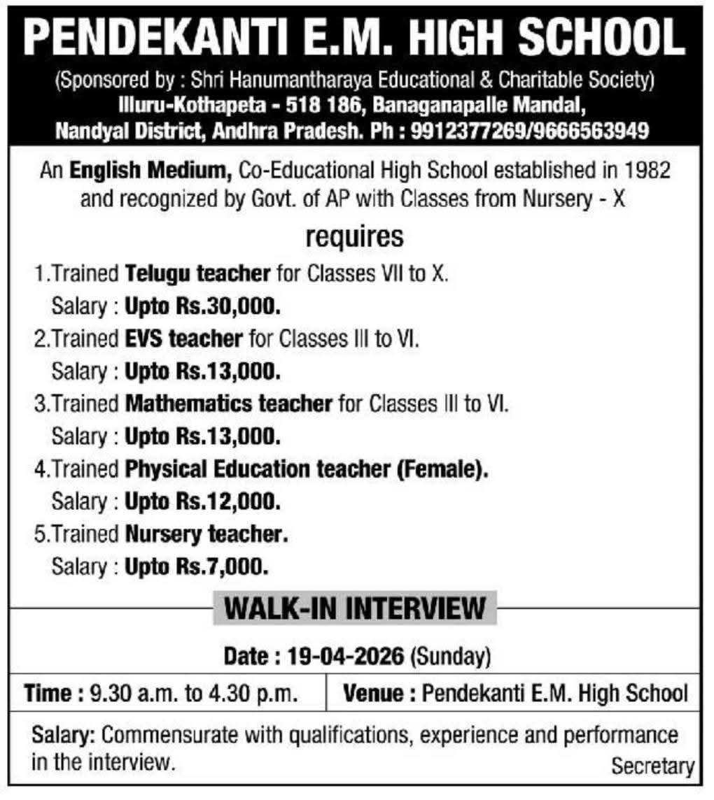 Hiring Teachers At Pendekanti E.M. High School