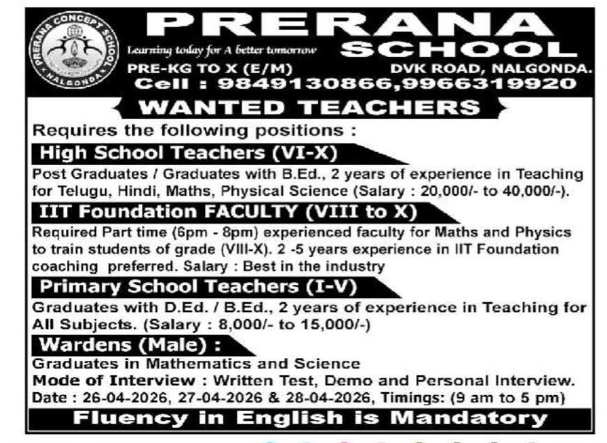 Hiring Teachers at Prerana School